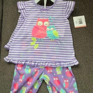 3Pc Girls Pajama Set- Purple & Owls